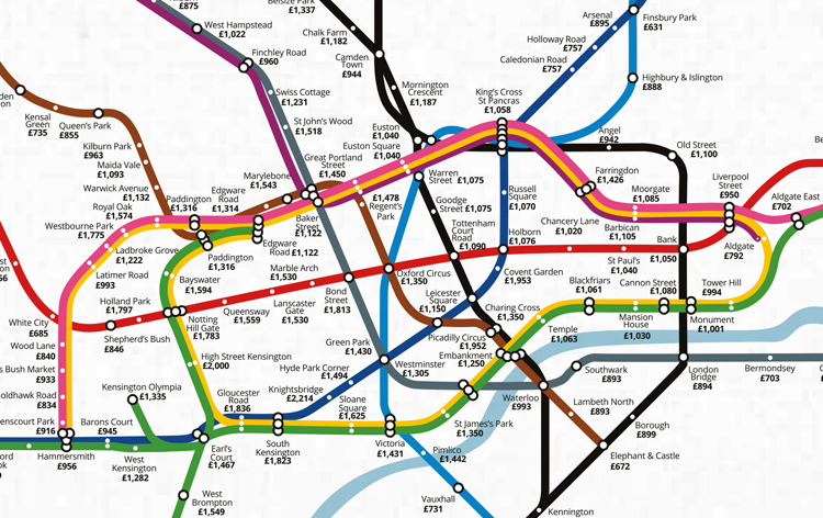 Average House Price Per Square Foot on the London Underground